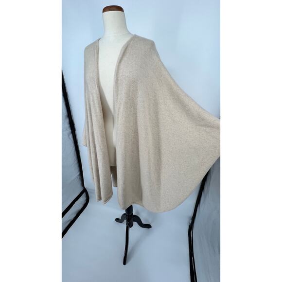 Vtg 70s Malo Tricot 100% Cashmere Blanket Wrap Poncho Shawl O/S Beige Long Italy - Picture 7 of 9